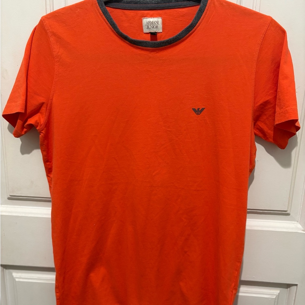 Armani Junior Orange Short Sleeve Tee with Sporty Trim